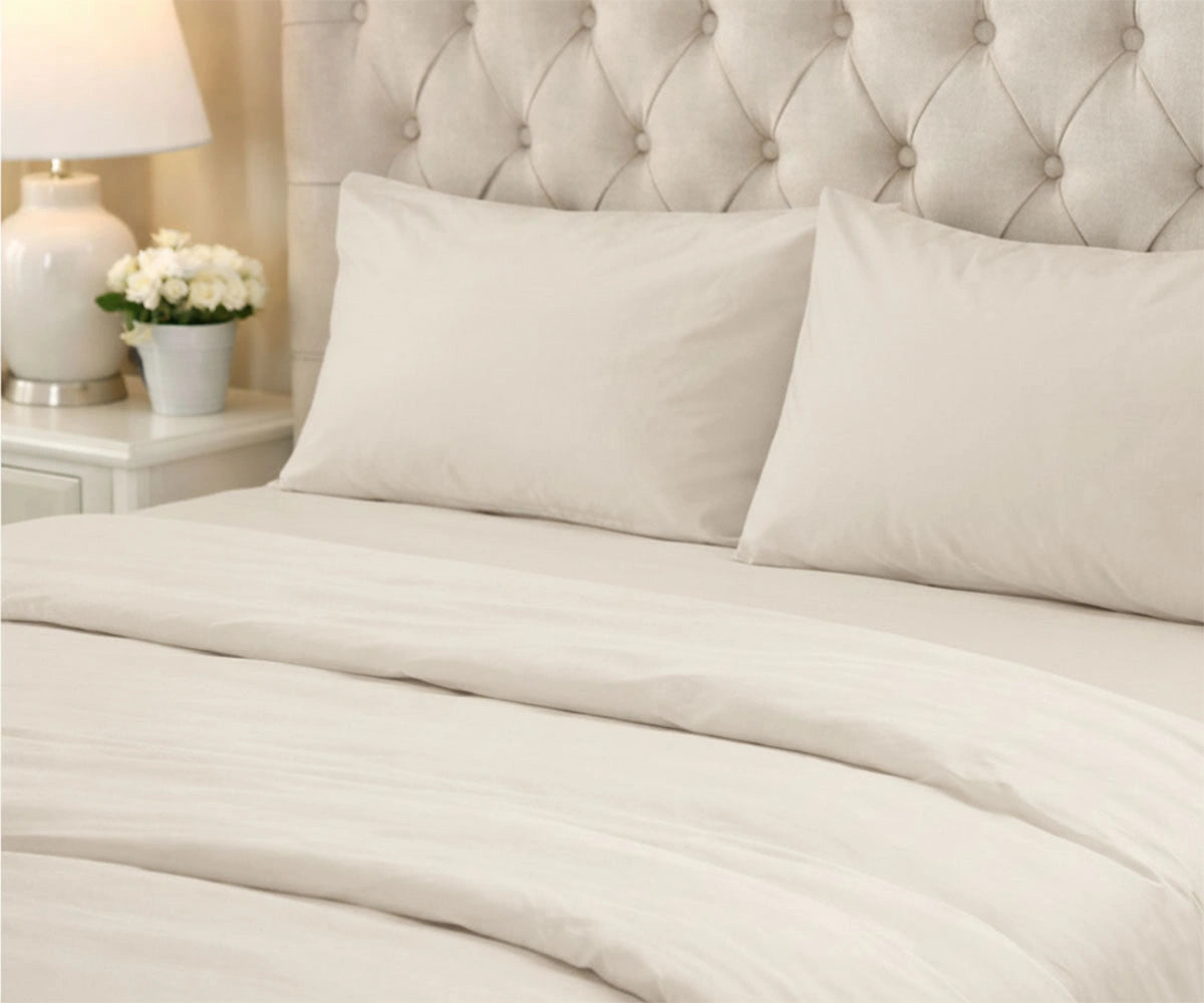 Natural linen pillowcases in neutral tone made from breathable 100% linen fabric