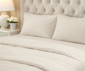 Natural linen pillowcases in neutral tone made from breathable 100% linen fabric