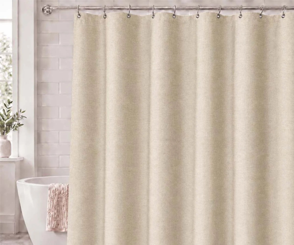 Natural cotton shower curtain for bathroom, 100% cotton fabric shower curtain for farmhouse, rustic and neutral bathroom décor