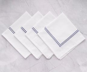 Reusable Cotton Napkins with Navy Pearl Stitching - Perfect for Weddings & Dinners