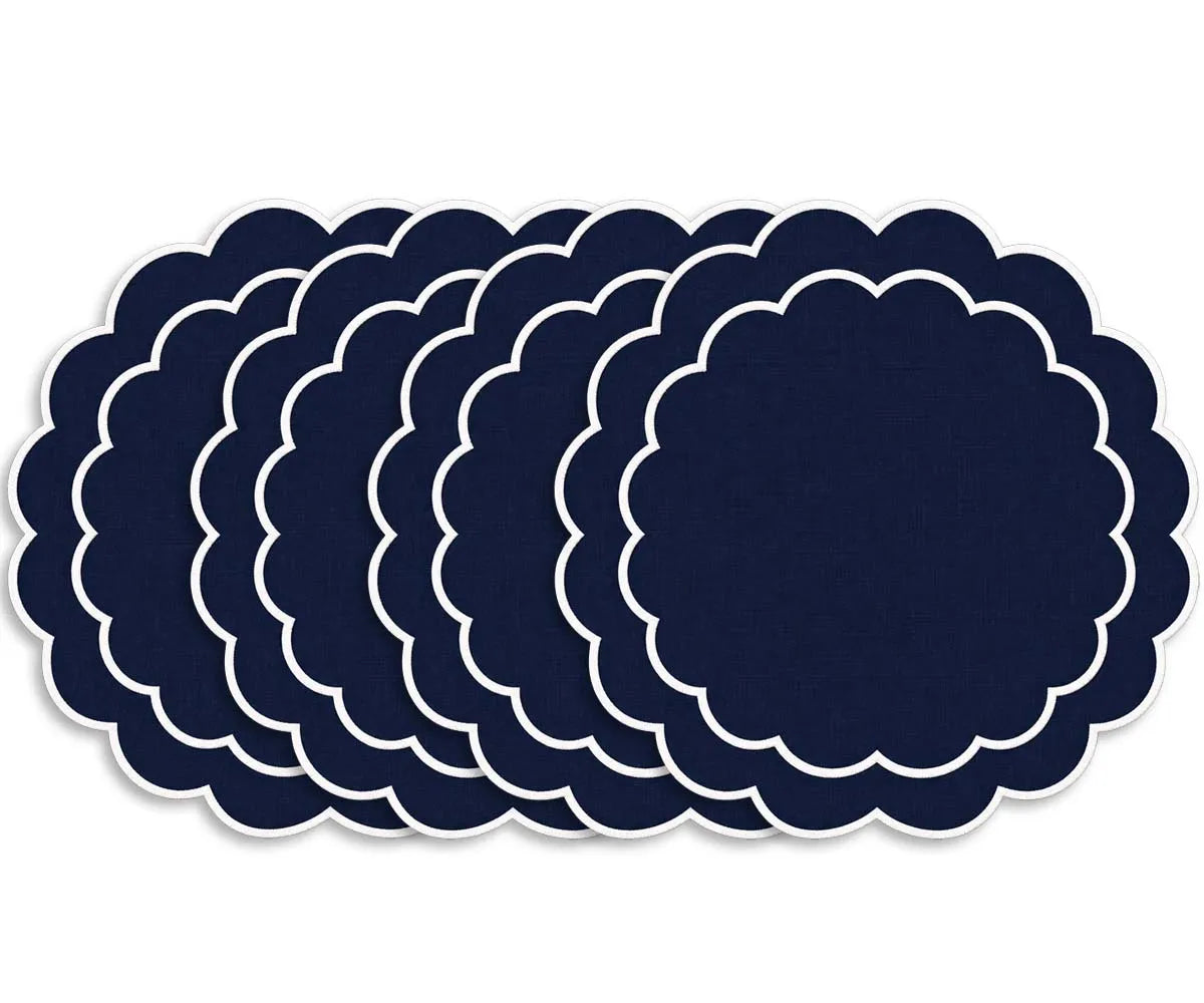 Embroidered round dining placemat with a scalloped edge, suitable for everyday meals, gatherings, and seasonal table decor