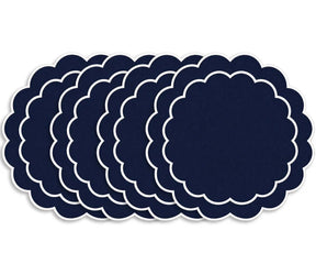 Embroidered round dining placemat with a scalloped edge, suitable for everyday meals, gatherings, and seasonal table decor