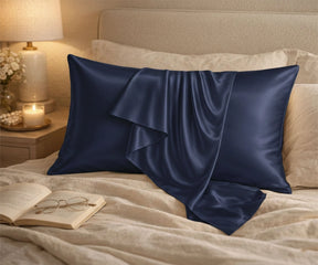 Navy blue 100% Mulberry silk pillowcase set, premium silk pillow cover for beauty sleep and hair protection