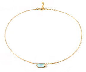 Elegant Aurora Opal necklace on 18K gold-plated chain.