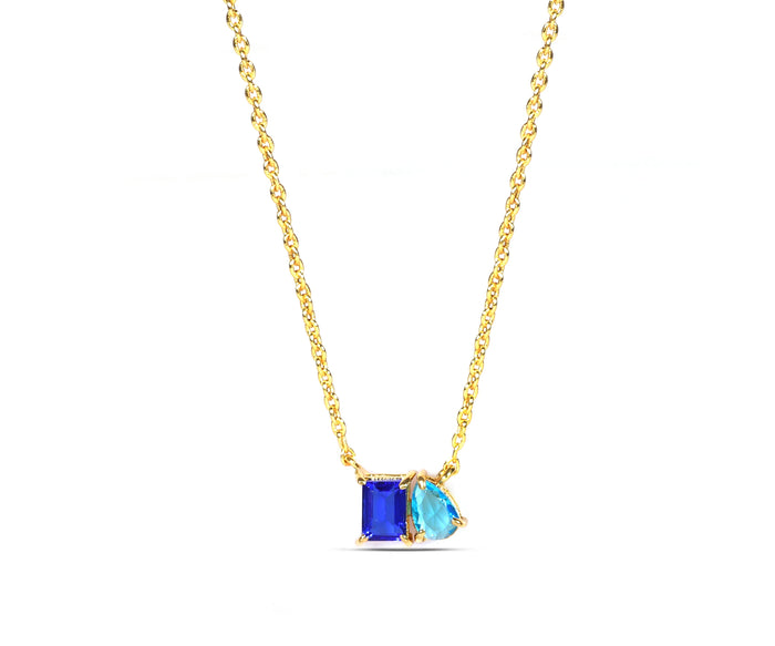 Blue sapphire Topaz Necklace - Toi Et Moi Necklace