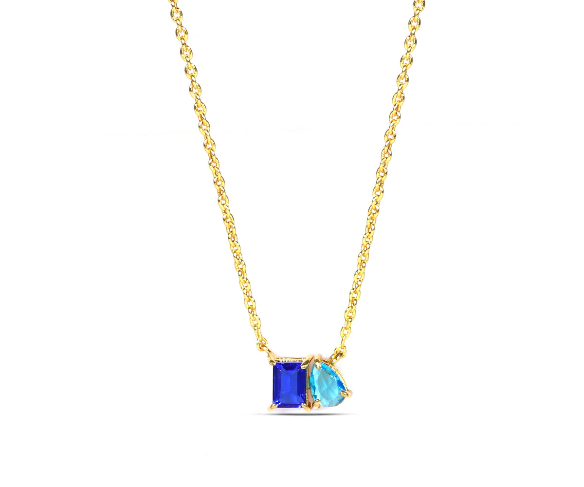 Blue sapphire Topaz Necklace - Toi Et Moi Necklace