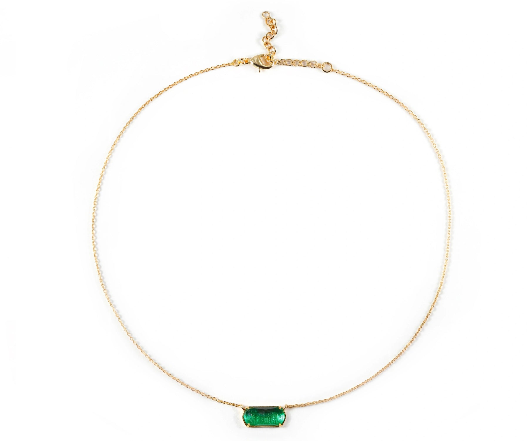 Aura Topaz necklace featuring a custom-cut green stone and 18K gold plating.