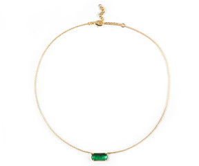 Aura Topaz necklace featuring a custom-cut green stone and 18K gold plating.