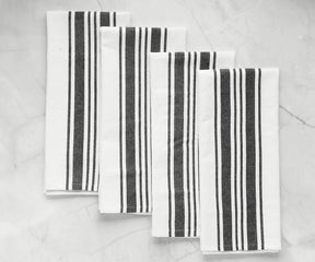 Striped kitchen towels made from durable cotton.