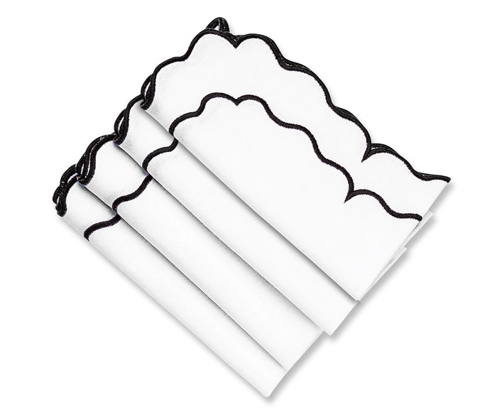 Black napkins, Black trim napkins, scalloped napkins, scalloped edge napkins, scalloped napkins, linen scalloped napkins, blue scalloped napkins, scalloped cloth napkins, scalloped dinner napkins