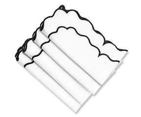 Black napkins, Black trim napkins, scalloped napkins, scalloped edge napkins, scalloped napkins, linen scalloped napkins, blue scalloped napkins, scalloped cloth napkins, scalloped dinner napkins