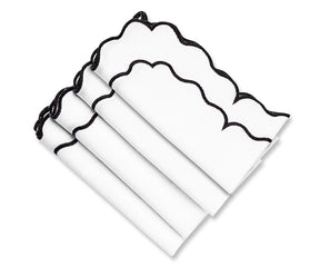 Black napkins, Black trim napkins, scalloped napkins, scalloped edge napkins, scalloped cocktail napkins, linen scalloped napkins, blue scalloped napkins, scalloped cloth napkins, scalloped dinner napkins, scalloped edge linen napkins, scalloped edge linen dinner napkins