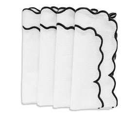 Cloth Napkins, Bulk Cloth Napkins, Thanksgiving Cloth Napkins, White Cloth Napkins, Wedding Napkins, Embroidered Napkins, Black Napkins, Black Cloth Napkins, Black Scalloped edge napkins