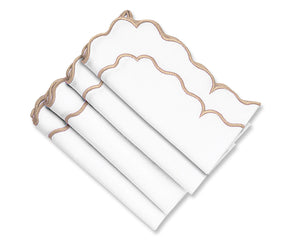 White napkins, Beige trim napkins. scalloped edge napkins, scalloped cocktail napkins, linen scalloped napkins, blue scalloped napkins, scalloped cloth napkins, scalloped dinner napkins