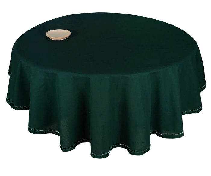 Elegant round tablecloth in green with matching napkins