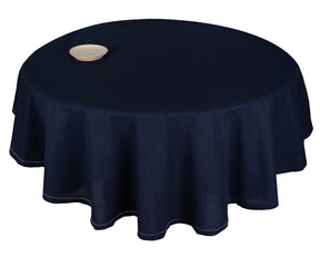 Elegant navy blue tablecloth for round outdoor dining