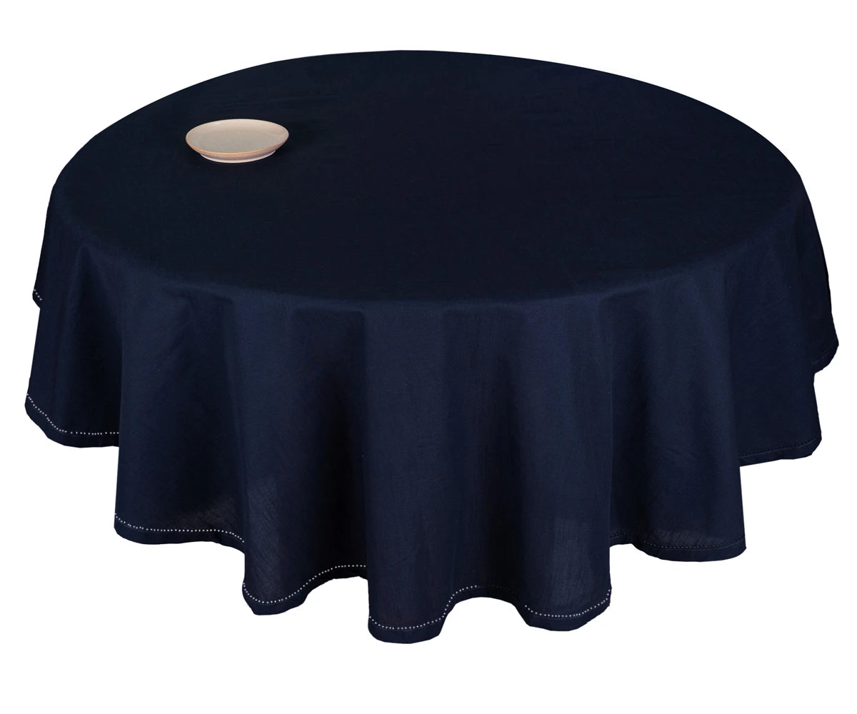 Hemstitched Navy Blue Tablecloth for Kitchen and Dining Room Settings