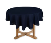 Navy Blue Round Cotton Tablecloth on Dining Table – 63 Inch Hemstitched Design