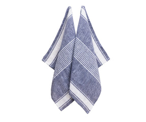 Striped blue and white linen dish towels for kitchen use