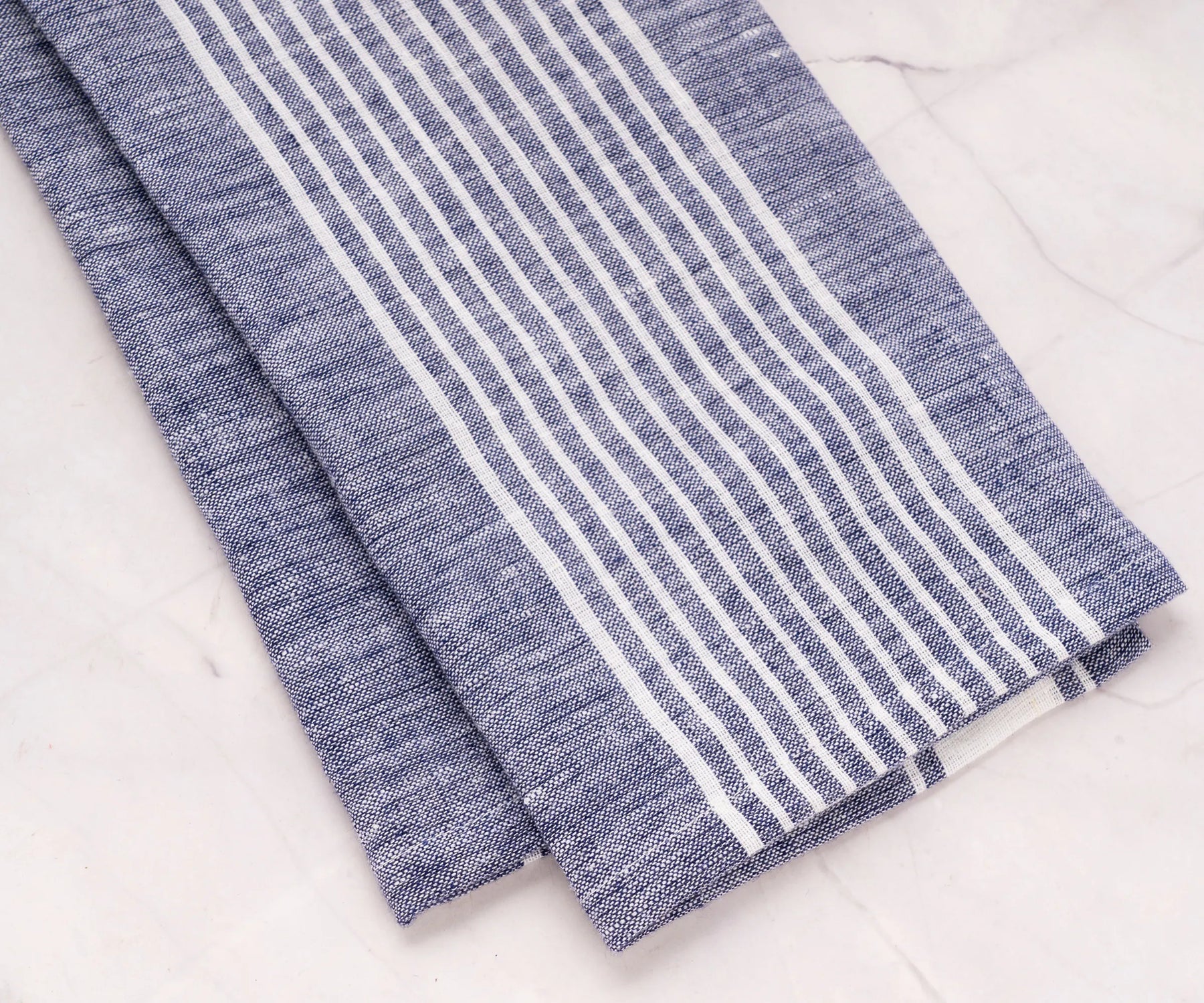 Reusable linen kitchen hand towels – blue striped 18x28 set