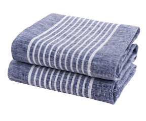 Blue linen kitchen towels set of 2 with white stripes – 18x28 inches