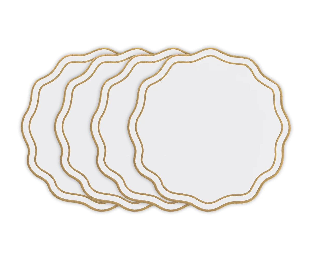 Beige round scalloped cotton placemats set of 4