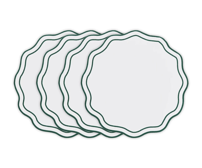 Green round scalloped cotton placemats set of 4