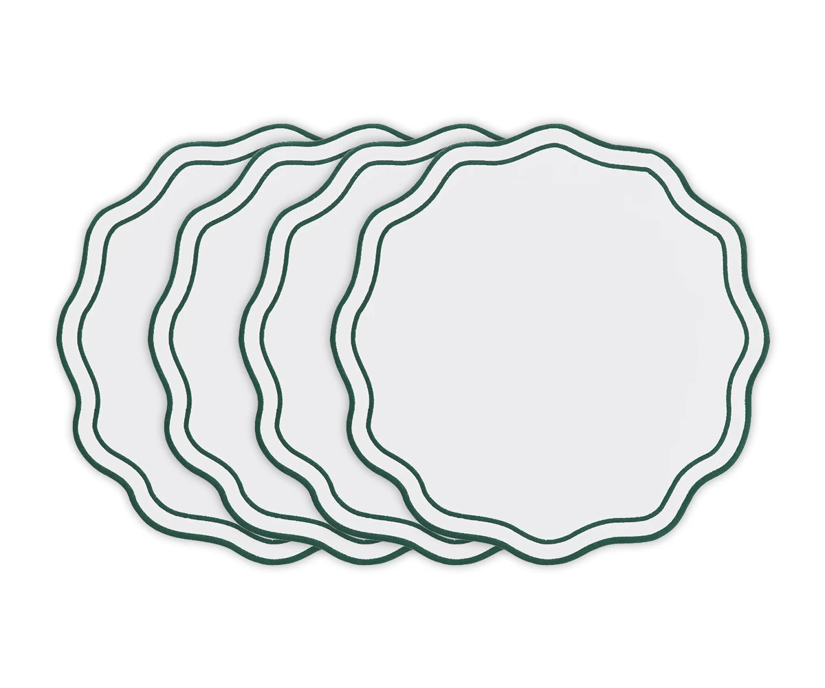Green round scalloped cotton placemats set of 4