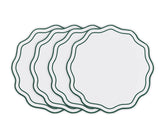 Green round scalloped cotton placemats set of 4