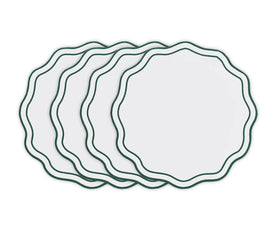 Green round scalloped cotton placemats set of 4