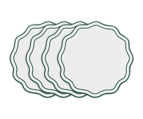 Green round scalloped cotton placemats set of 4