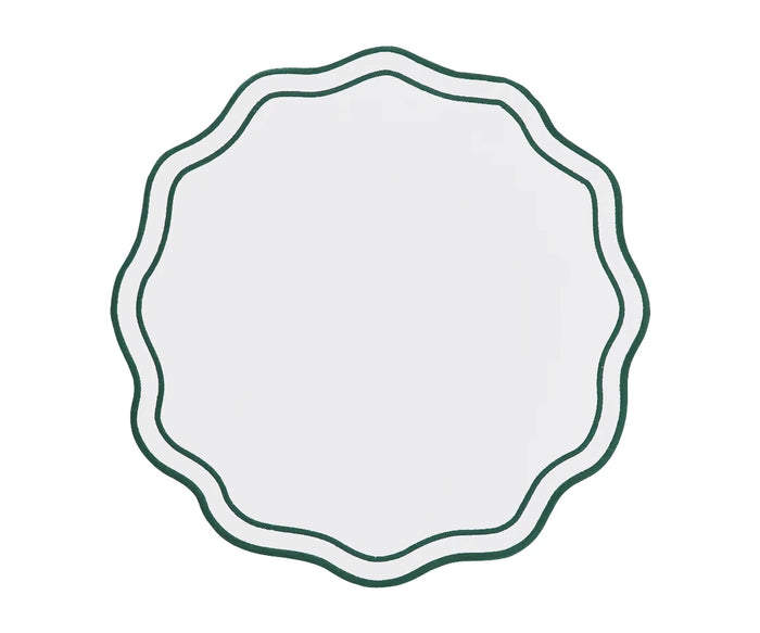 Double scalloped edge placemats with green trim