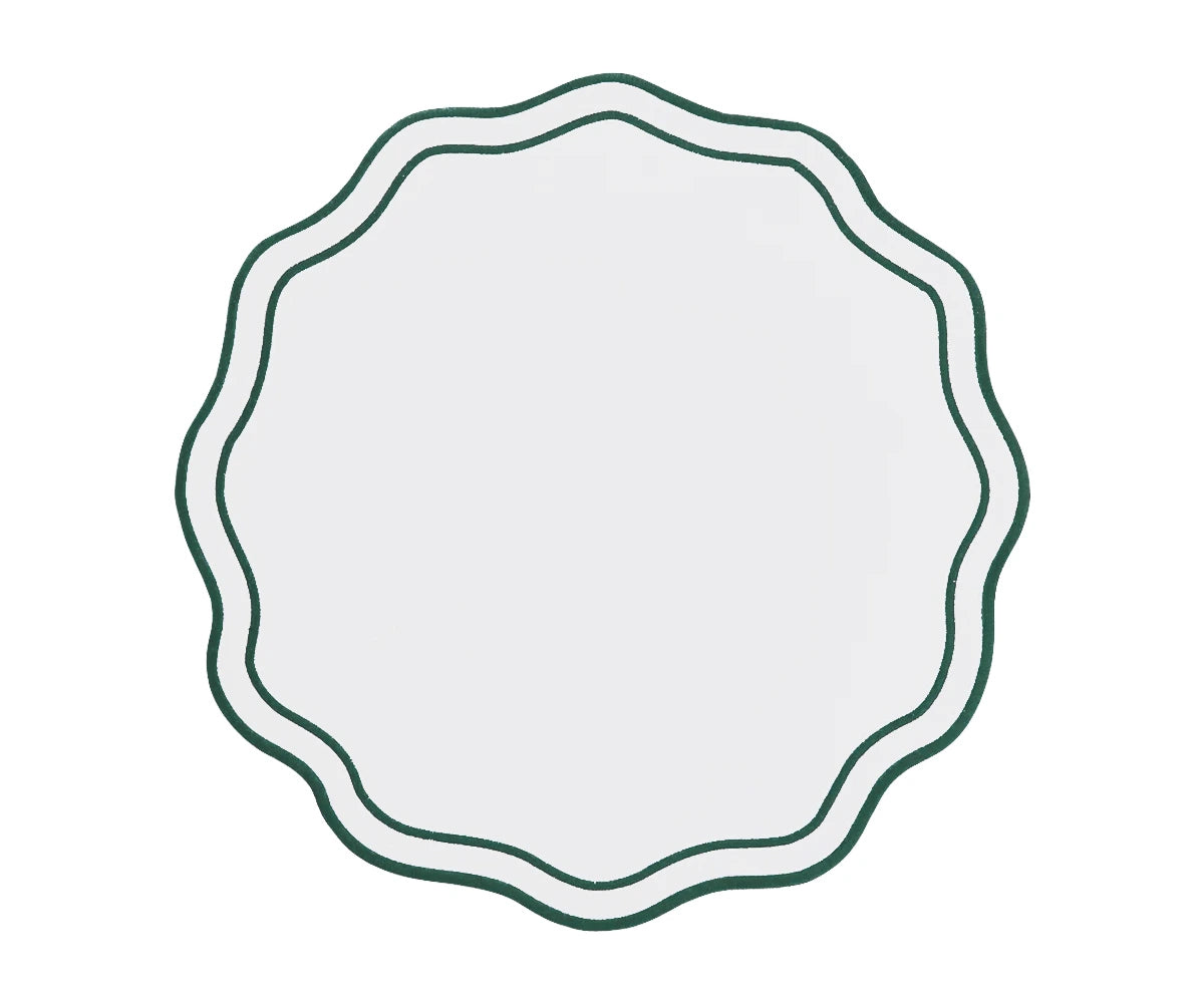 Double scalloped edge placemats with green trim