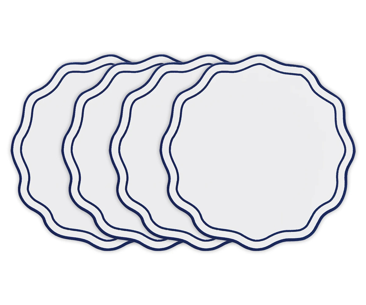 Navy round scalloped cotton placemats set of 4