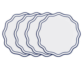 Navy round scalloped cotton placemats set of 4