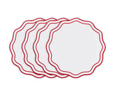 Red round scalloped cotton placemats set of 4
