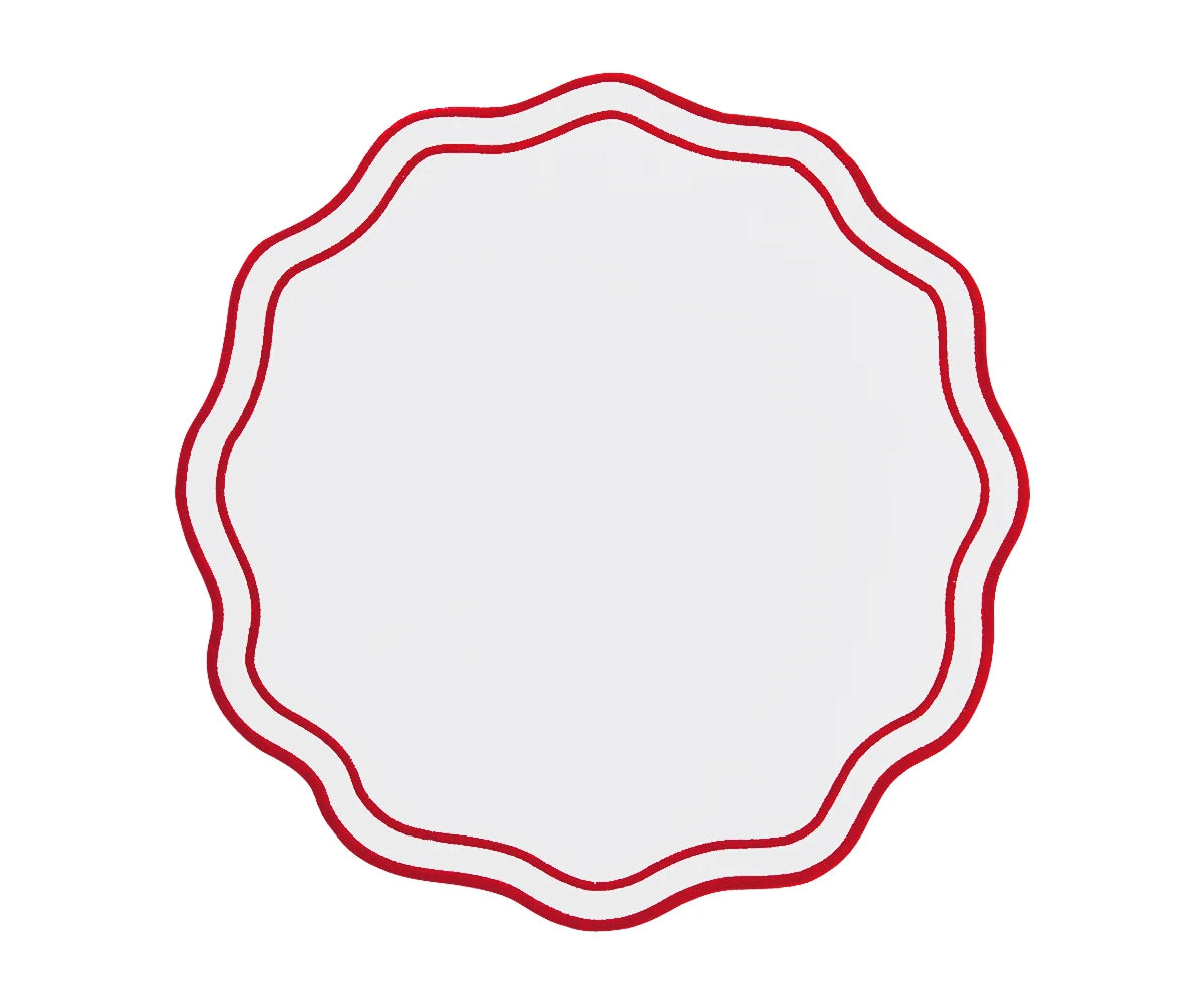 Elegant red scalloped placemats for dining table