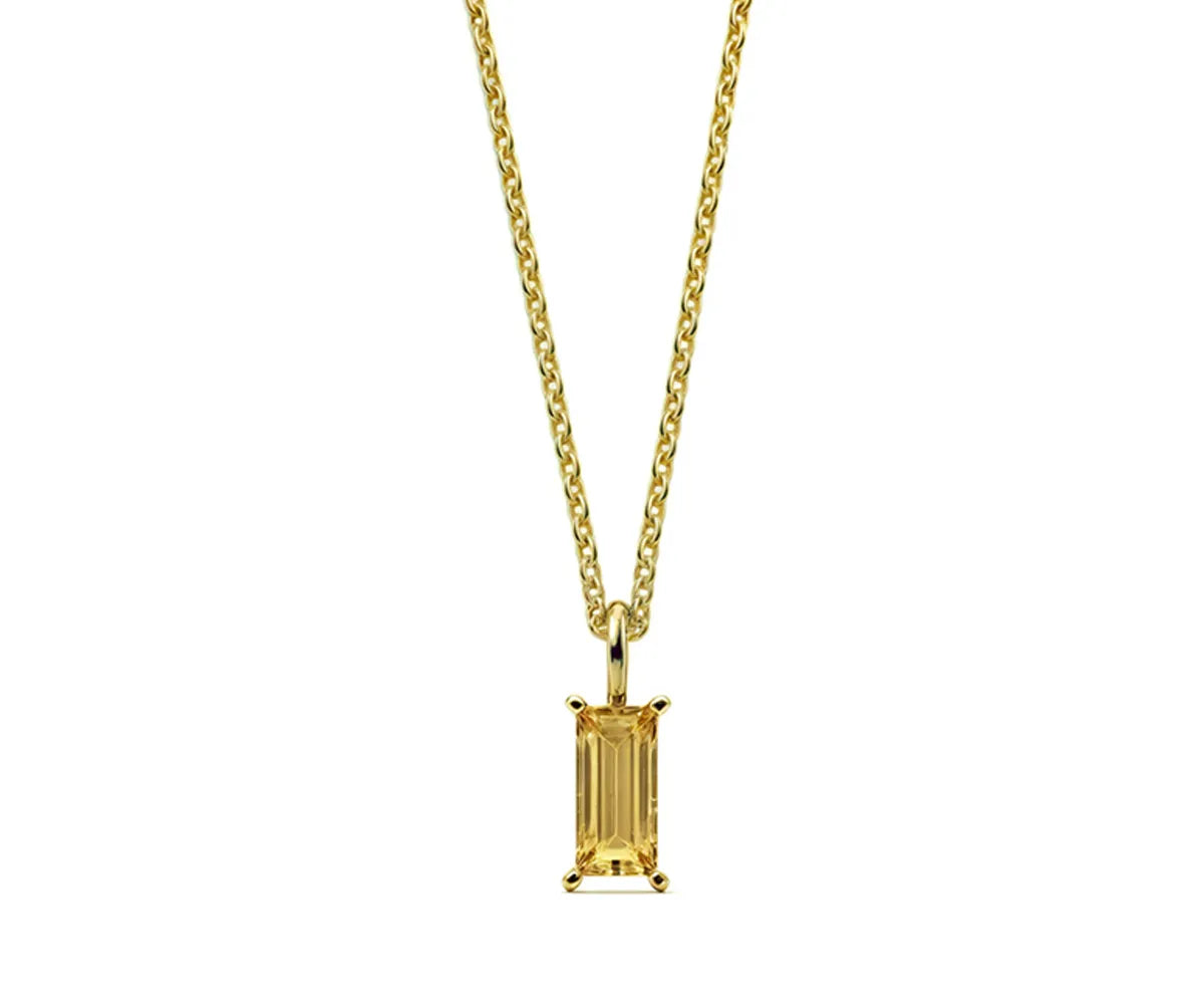 Citrine birthstone necklace with rectangle pendant in gold plating