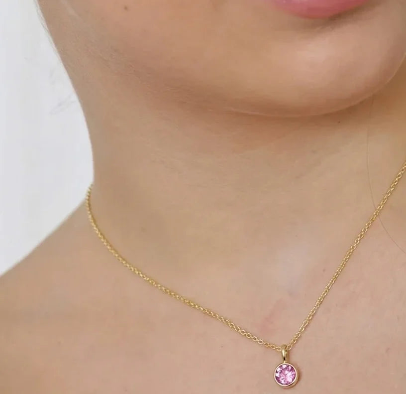 pink tourmaline necklace October birthstone gift for women, dainty opal necklace for women everyday wear