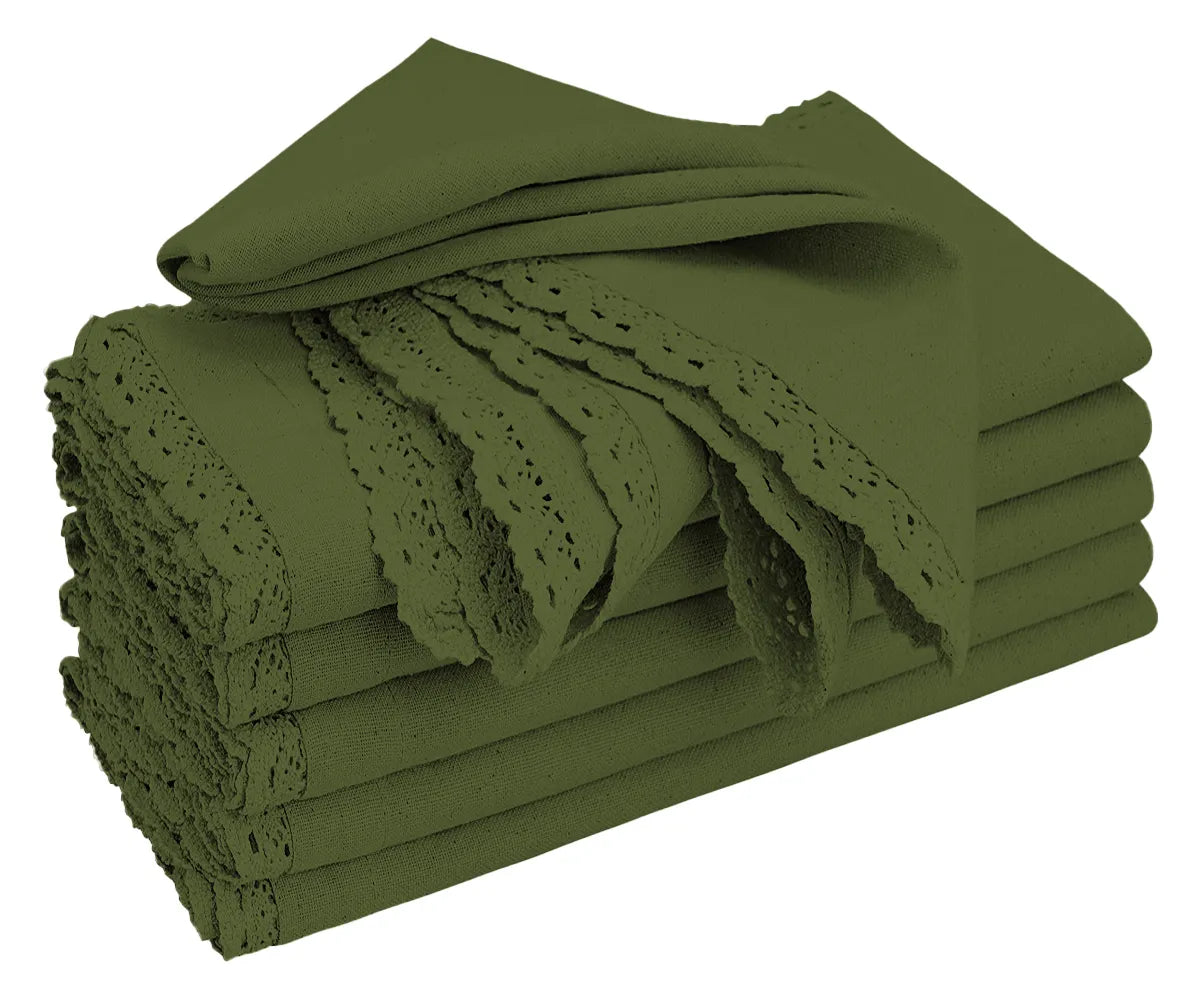 Olive green lace cloth napkins for weddings and events