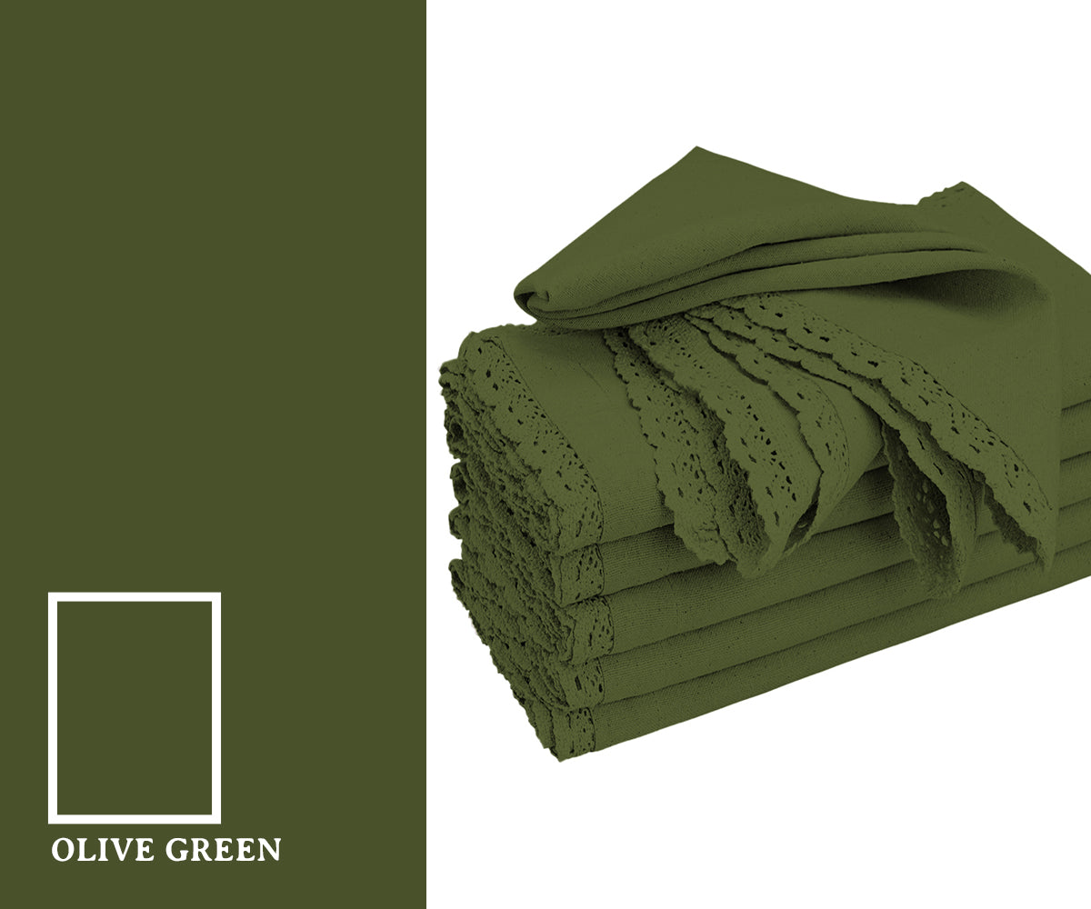 Muted olive green color napkins with a natural, earthy tone that adds a subtle and calming touch to any table setting.