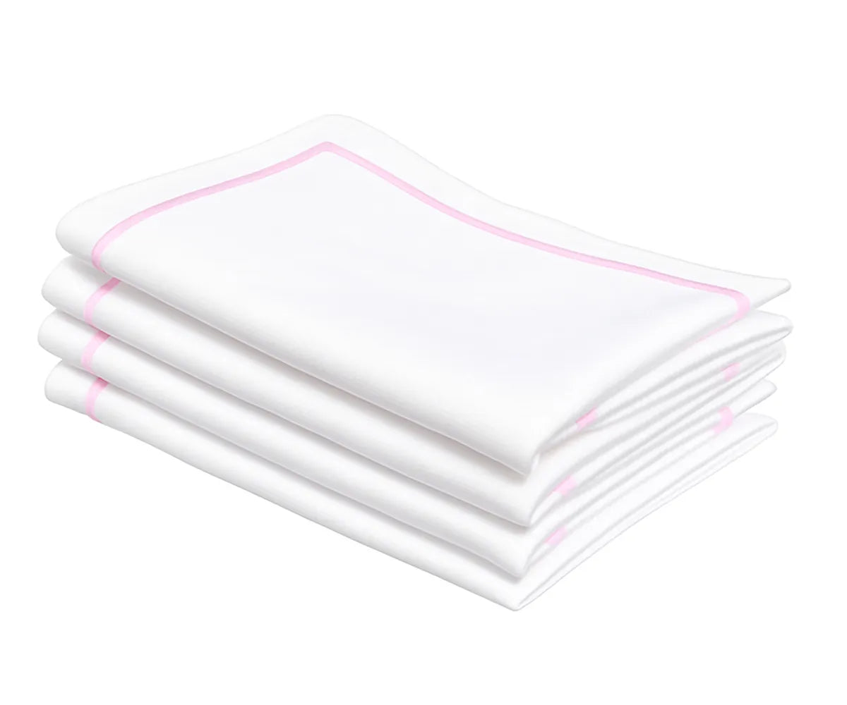 Pastel pink cotton embroidered dinner napkins, 100% cotton cloth napkins available in multiple sizes and bulk sets for weddings, restaurants, and everyday dining