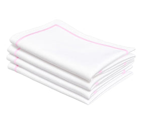 Pastel pink cotton embroidered dinner napkins, 100% cotton cloth napkins available in multiple sizes and bulk sets for weddings, restaurants, and everyday dining