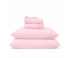 Pastel pink linen bedding set made from 100% European flax, soft luxury breathable sheets for romantic and modern bedroom decor