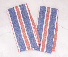 Classic striped linen dish towel set in red, white, and blue – quick-dry kitchen hand towels for farmhouse or modern décor.