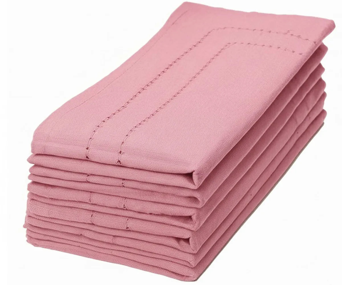 Peony-colored cloth napkin featuring a soft 100% cotton feel and delicate double hemstitch detailing