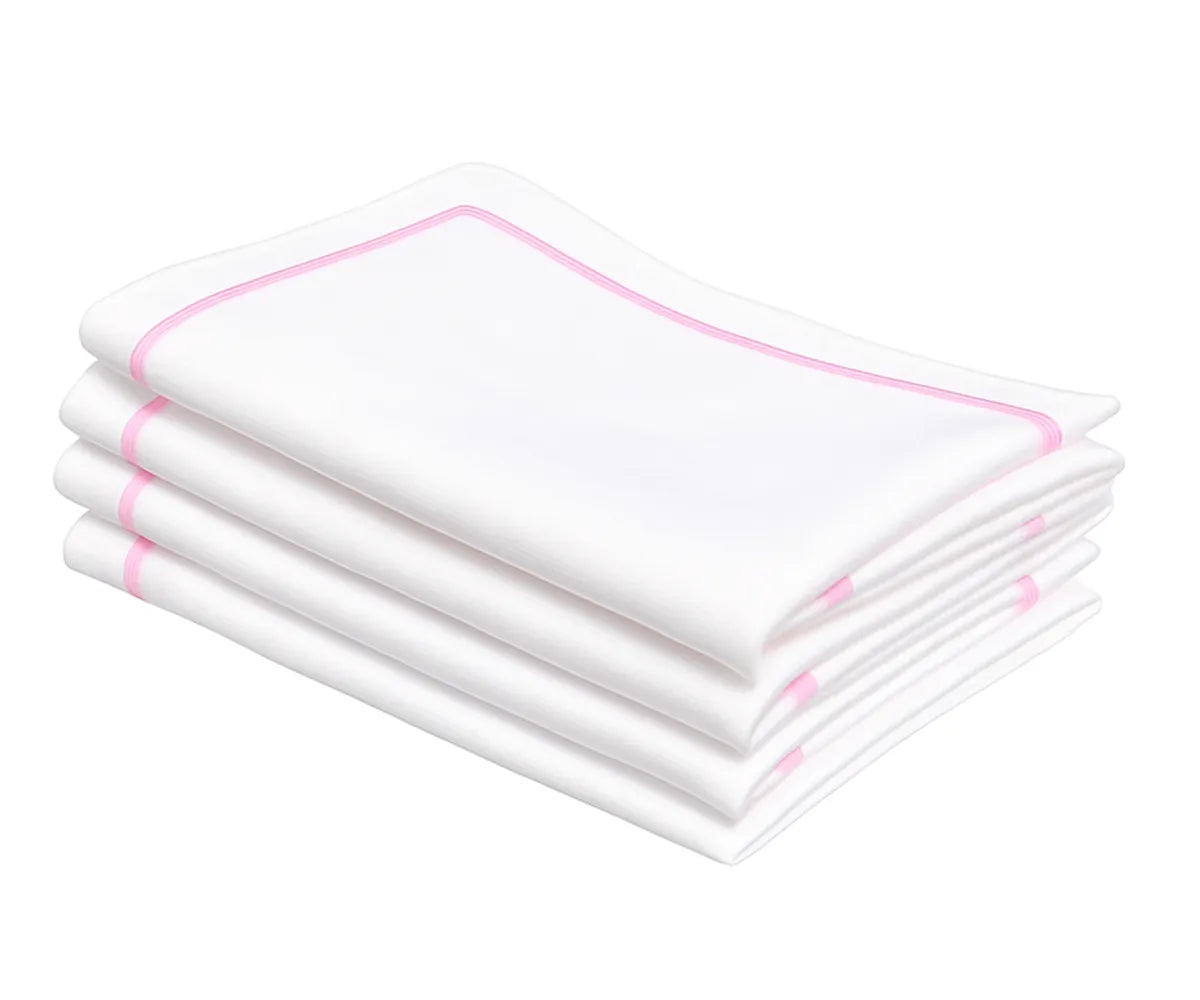 White cotton dinner napkins with peony embroidery, 100% cotton cloth napkins available in bulk sets for weddings, events, and everyday dining