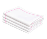 White cotton dinner napkins with peony embroidery, 100% cotton cloth napkins available in bulk sets for weddings, events, and everyday dining