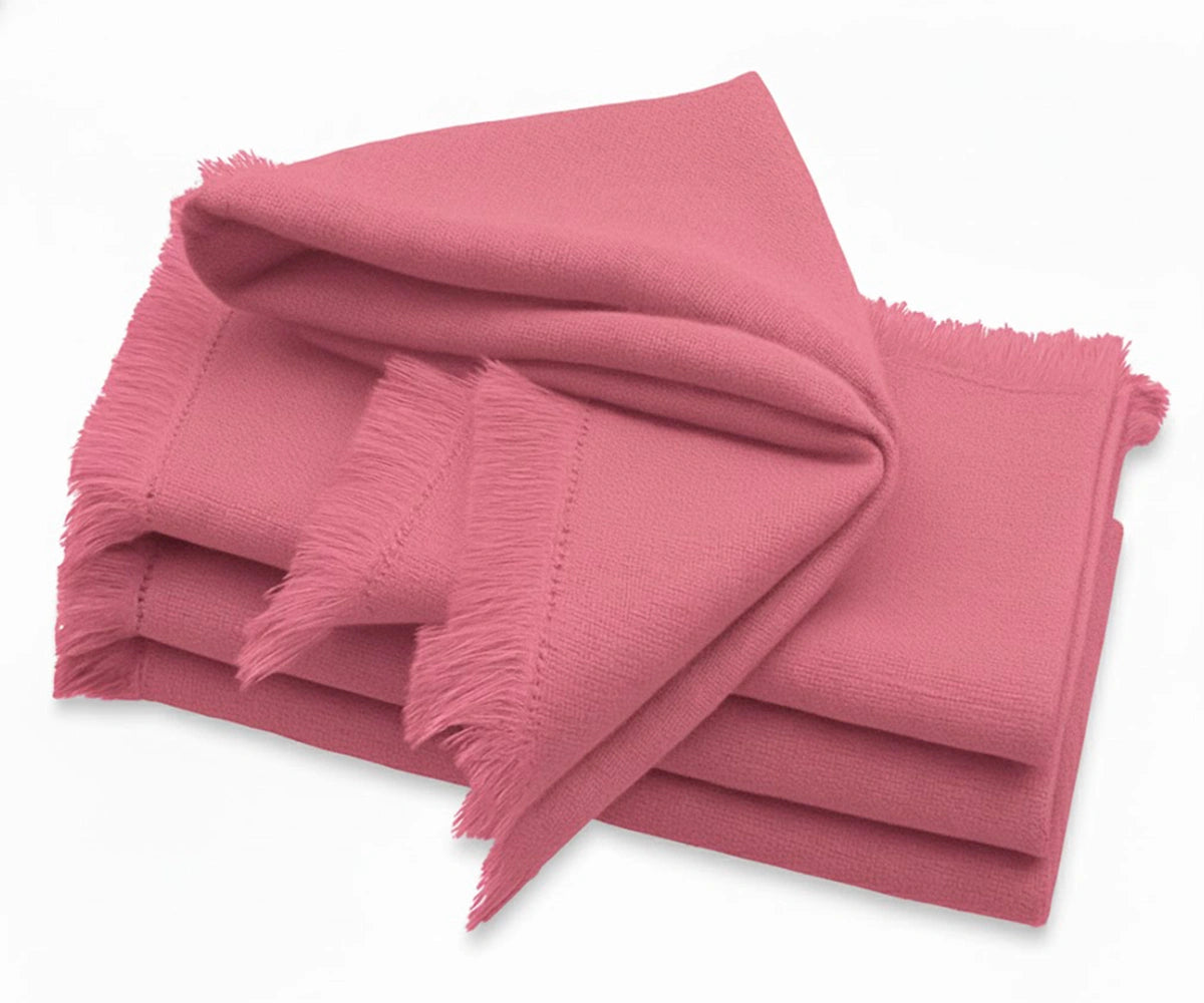 Romantic pink cloth napkin with frayed fringe border for weddings or brunches