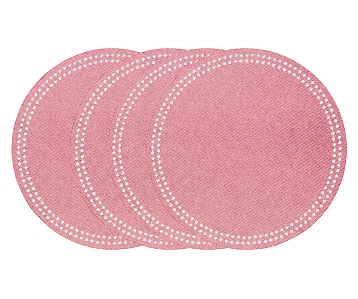 Round Peony embroidered cotton placemat with delicate dot trim – 17-inch table decor